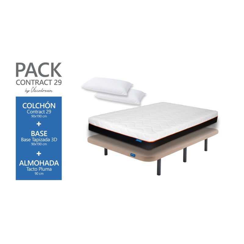 Pack ahorro Colchón + base + almohadas 90x190 cm
