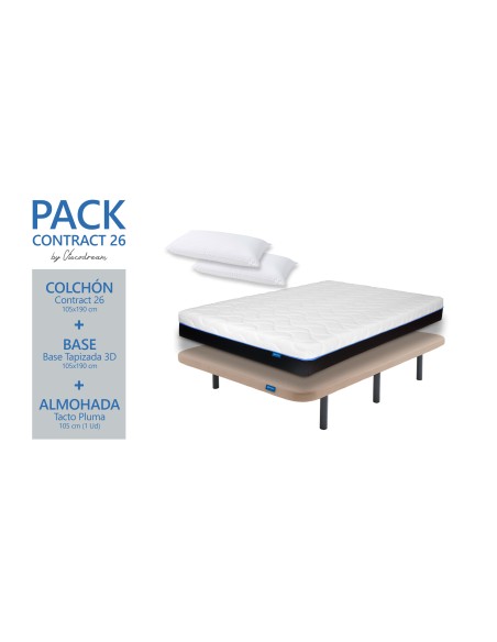 Pack ahorro Colchón Contract 26 + base + almohadas 105x190 cm